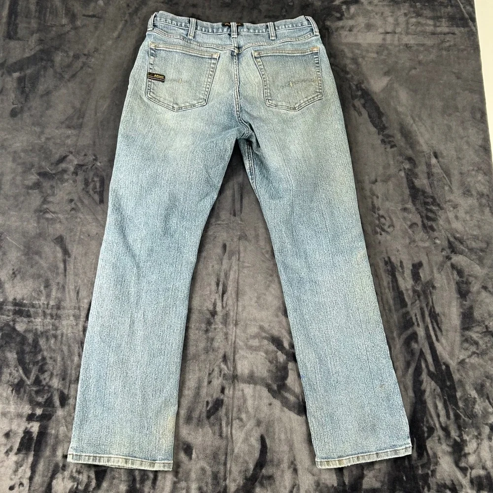 Ariat Rebar M4 Relaxed Boot Jeans Mens 33x32 Blue Light Wash Distressed Workwear